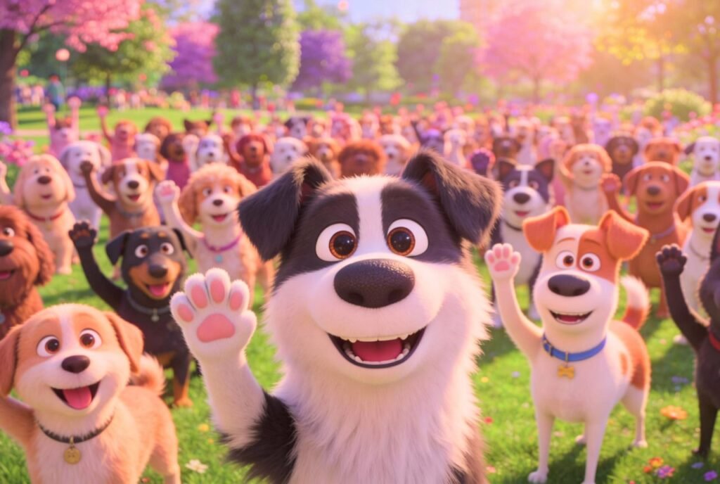 Group of Dogs Waving